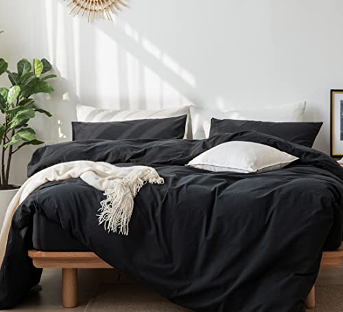 MooMee Washed Cotton Linen Duvet Cover Set - Soft, Breathable, and Durable