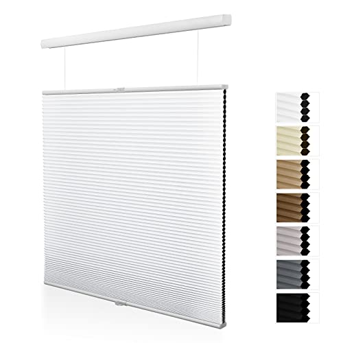 Moonice Top Down Bottom Up Cellular Shades Blackout Cordless Honeycomb Blinds for Windows, Aluminum Single Cell Shades Room Darkening Blinds Shades Door, Thermal Insulated(White)