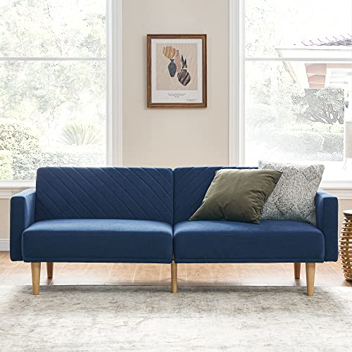 Mopio Chloe Convertible Sleeper Sofa, Classic Blue Velvet, 77.5" W
