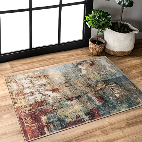 Morebes Red Distressed Abstract 2x3 Indoor Rug