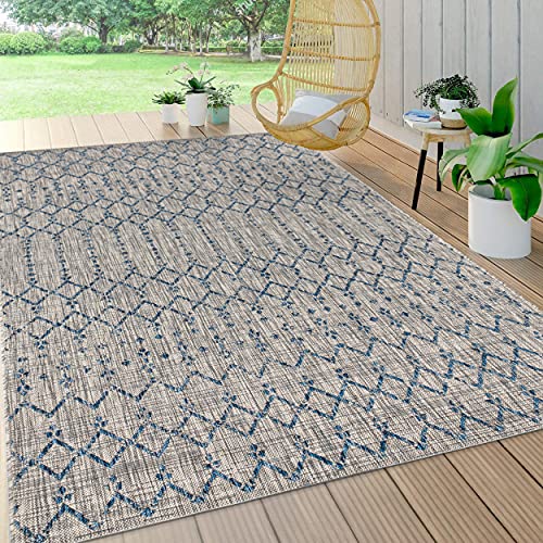 Moroccan Geometric Textured Weave Indoor Outdoor Area Rug