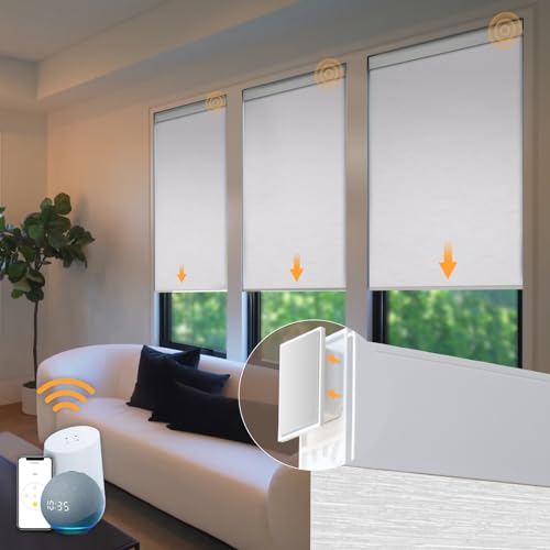 Hapadif White Motorized Cordless Roller Shades with Remote Control 23 x 72