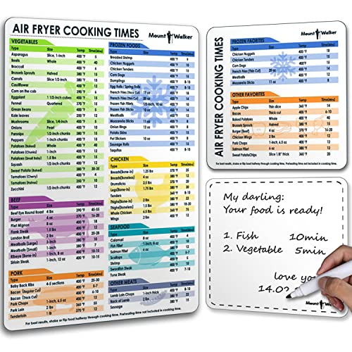 Mount Walker Air Fryer Magnetic Cheat Sheet Set: Cook Times, Recipes, Whiteboard