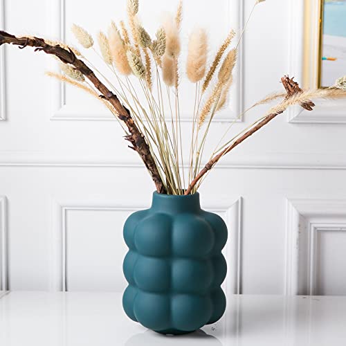 Teal Ceramic Vase with Raised Dots - Boho Home Decor & Gift