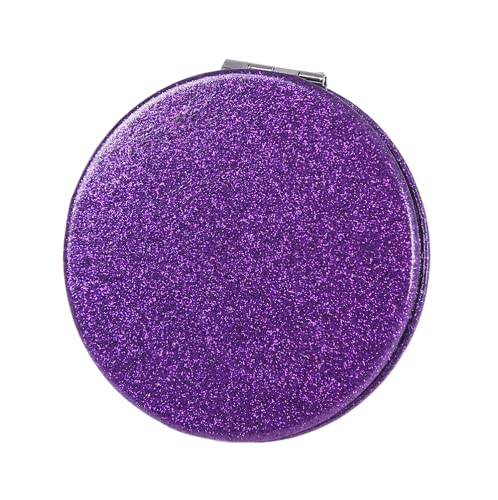 Pu Leather Handheld Pocket Mirror 2x 1x Portable Makeup Compact Mirror (Purple)