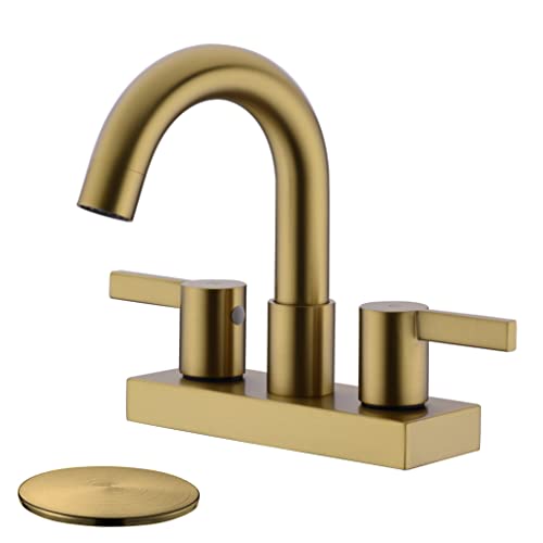 4" 2-Handle Centerset Bathroom Sink Faucet, Brushed Brass Gold