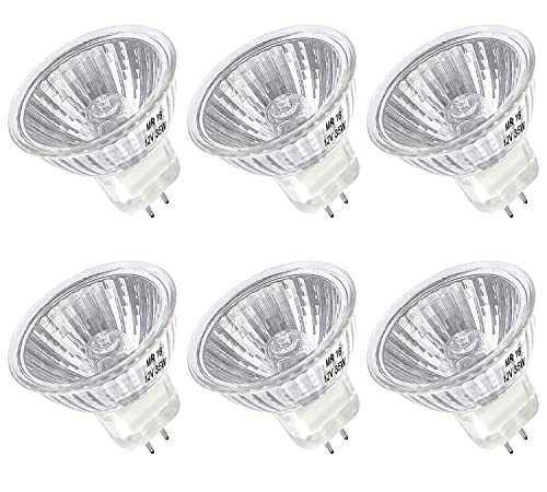 6 Pack of 35W MR16 Halogen Bulbs with Long Lifespan and Clear Glass Cover