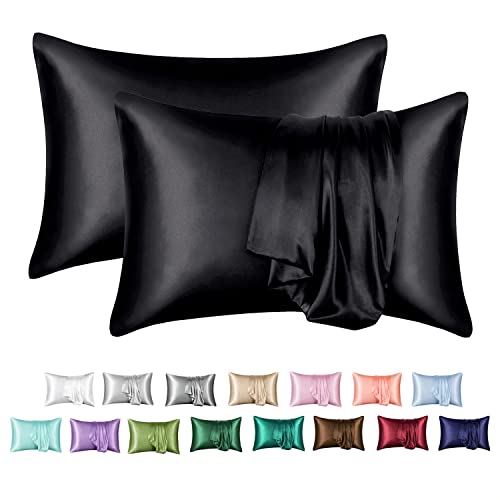 Silky Satin Queen Pillowcase Set, Black (20x30)" - MR&HM