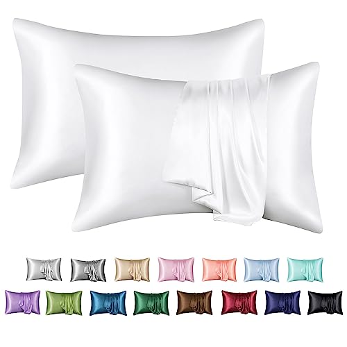 Silk Satin Pillowcase 2-Pack for Hair and Skin, White, Standard Size