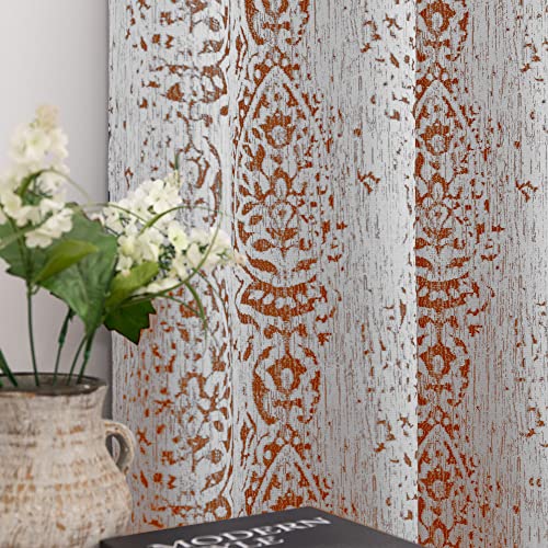 Rusty Orange Moroccan Design Semi Sheer Curtains