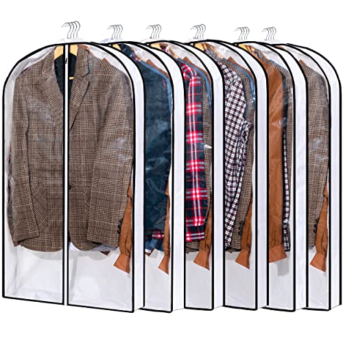 Garment Bags, Clear Moth Proof Suits Cover for Hanging Clothes Closet Storage Travel, Plastic Protector for Coat, Jacket, Sweater, Shirts, 23.6 inch x