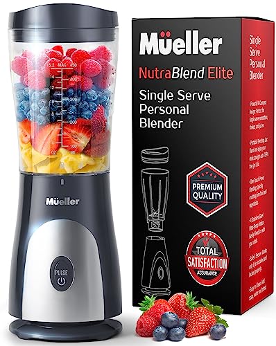 Mueller Personal Blender for Shakes and Smoothies with 15 Oz Travel Cup, Grey