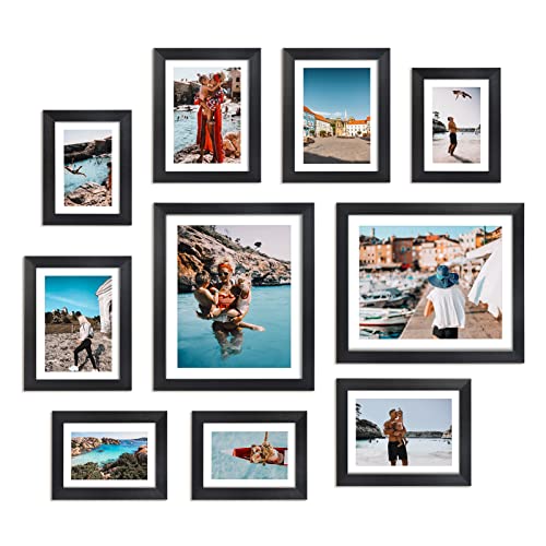 Multi Black Picture Frames with Mat for Multiple Sizes Photos