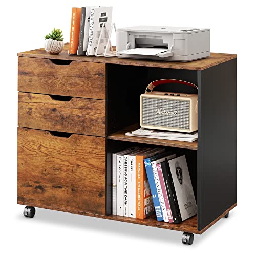 Multifunctional Filing Cabinet with Open Storage Shelves & 3 Drawers