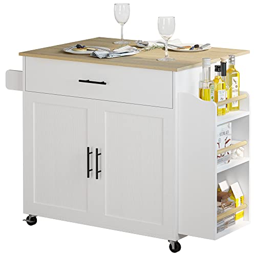 Multifunctional Kitchen Island with Storage and Drop Leaf Countertop