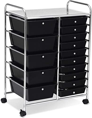 Multipurpose 15 Drawer Rolling Storage Cart with Lockable Wheels