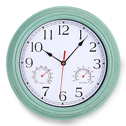 MUMTOP 12 Inch Outdoor Waterproof Clock with Thermometer and Hygrometer Combo