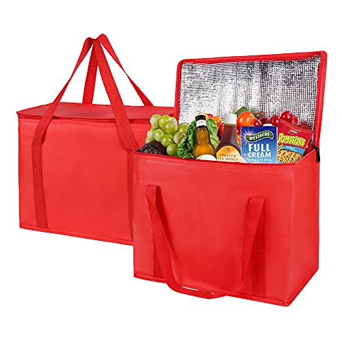XL-Large Insulated Reusable Grocery Bags - Red, Heavy Duty, Collapsible