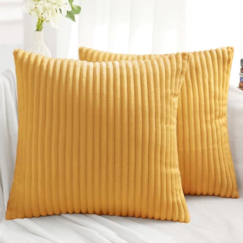 Mustard Yellow Decorative Throw Pillow Covers 18x18 Set of 2