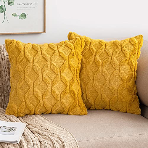 Mustard Yellow Throw Pillow Covers Set of 2