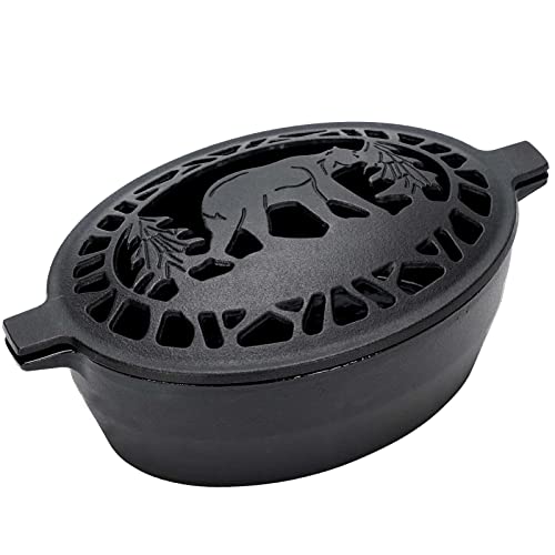 Cast Iron Wood Stove Kettle Steamer with Pine Cone Design, in Black