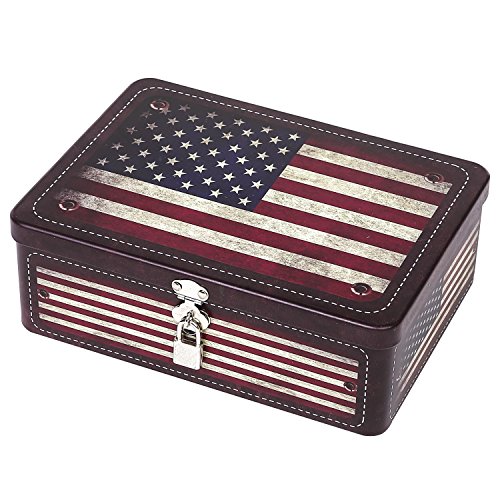 Retro American Flag Tin Metal Keepsake Box with Lock