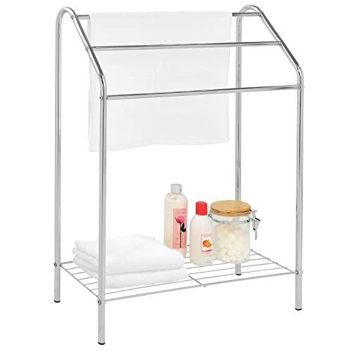 MyGift Freestanding Towel Rack with 3 Bars and Storage Shelf