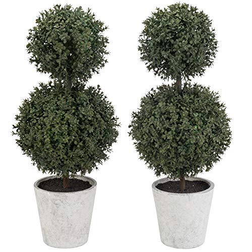 MyGift Green Artificial Boxwood Topiary Trees - Decorative Faux Indoor Plants