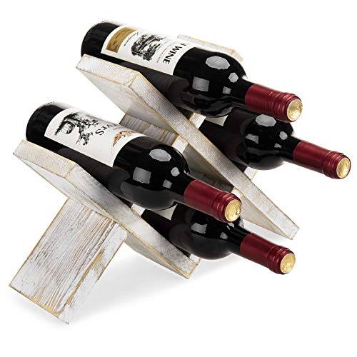 MyGift Whitewashed Wood Countertop Wine Storage Rack