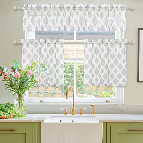 MYSKY HOME Grey Kitchen Curtains Valance and Tiers Set