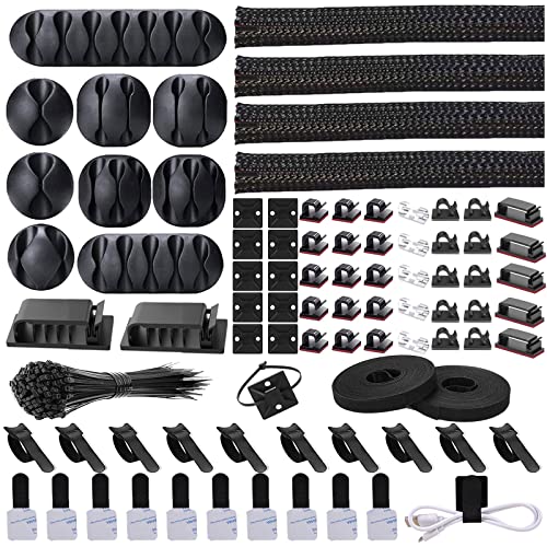 Black Cord Management Kit: Cable Sleeves, Clips, Ties