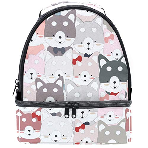 Naanle Professional Lunch Box Double Deck Tote Cute Siberian Husky Puppy Dog Fox Wolf Bear Outdoor Picnic Cooler Bag Insulated Lunch Bag with adjustable shoulder strap for Women, Men