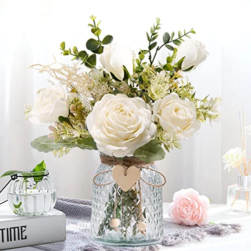 nadong Silk Flower Arrangements in Vase - White