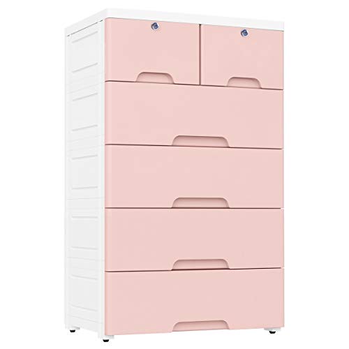 Nafenai 6-Drawer Plastic Dresser in Pink for Clothes Organization