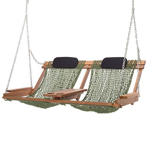 Nags Head Hammocks Cumaru Deluxe Double Porch Swing with Free Navy Pillows