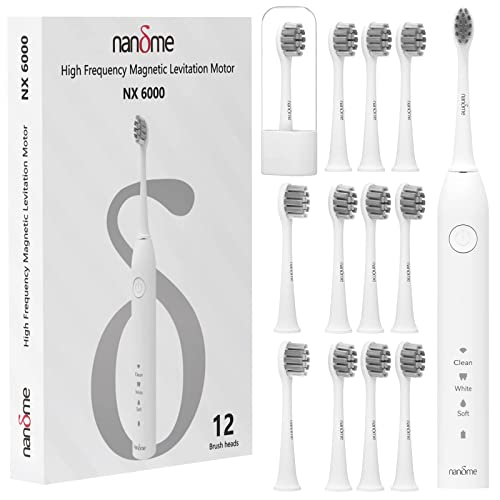 Nandme Sonic Electric Toothbrush: Powerful Rechargeable with 12 Brush Heads