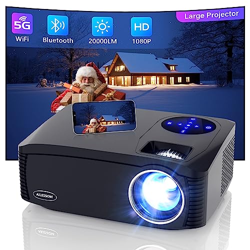 Native 1080P 5G WiFi Bluetooth Projector, AILESSOM 20000LM 450" Display Support 4K Movie Projector, High Brightness for Home Theater and Business, Compatible with iOS/Android/TV Stick/PS4/HDMI/USB/PPT