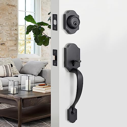 Natsukage Matte Black Entry Door Lock Set with Deadbolt and Lever Handle