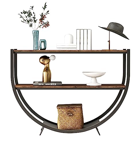 Nattol Retro Metal and Wood Half Moon Console Table for Entryway and Living Room