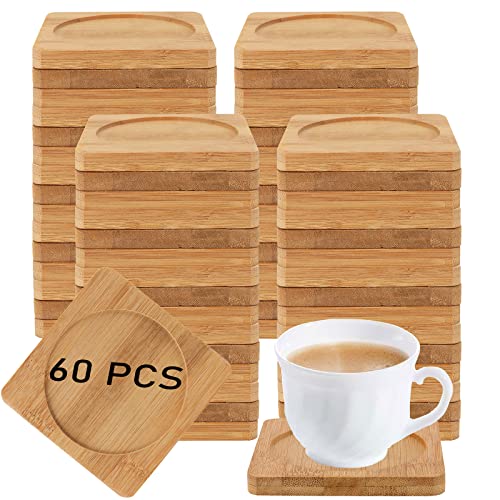 Natural Wooden Coasters - HOIGON 60 Pack
