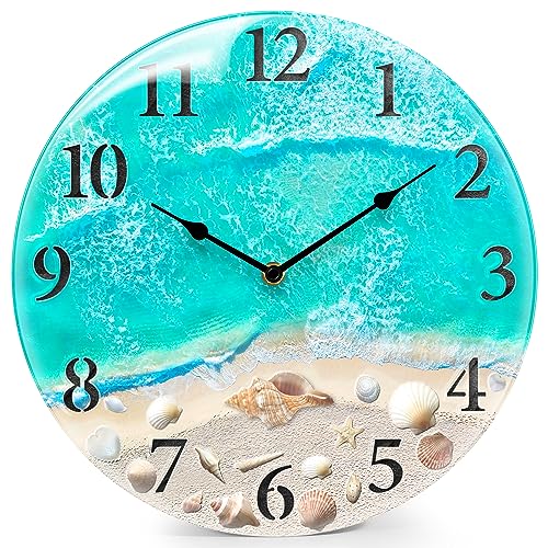 Nautical Glass Wall Clock with Seashell Design