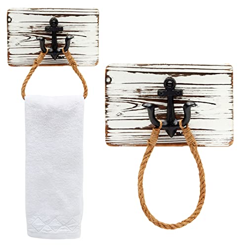 Nautical Towel Ring Holder - Anchor Bathroom Decor (9 x 6 in)