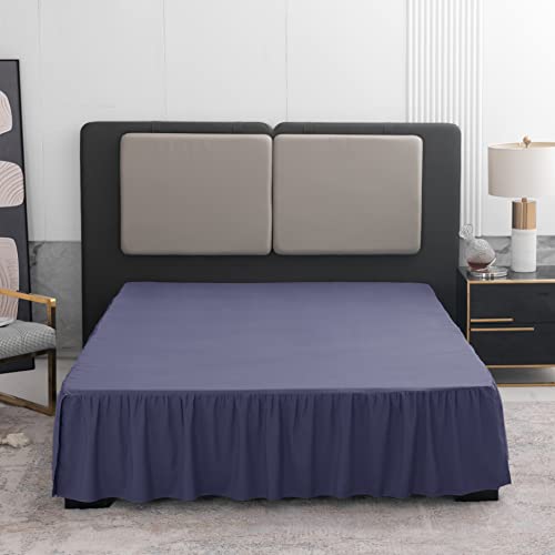 Navy Blue Queen Size Ruffled Bed Skirt with Split Corners