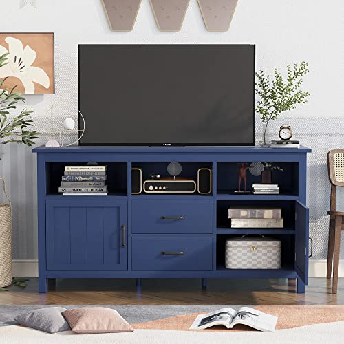 Navy Blue TV Stand Storage Cabinet Table