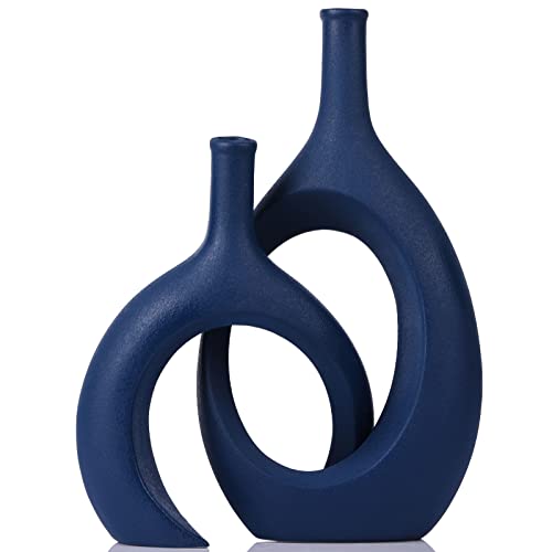 Navy Blue Vase Set for Modern Home Decor