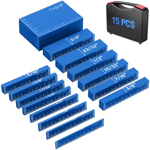 Neitra Setup Blocks Woodworking - 15 PCS Aluminum Height Gauge Blocks Set - Woodworking Measuring Tools Precision Setup Bars for Router and Table Saw, Blue