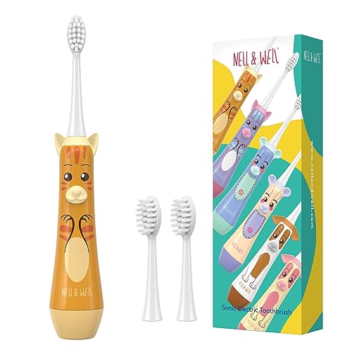 NELL&WELL Kids Electric Toothbrush with 3 Soft Bristles Heads, Yellow