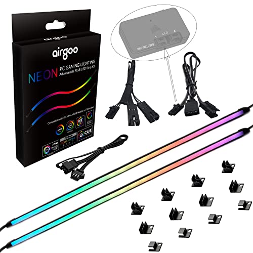  airgoo NEON PC RGB LED Strip, 48 LEDs 2 x 15.7inch RGB Strips  for for Motherboards 12V 4Pin RGB LED Header, Easy to Install with 12 pcs  Strong Magnetic Brackets 