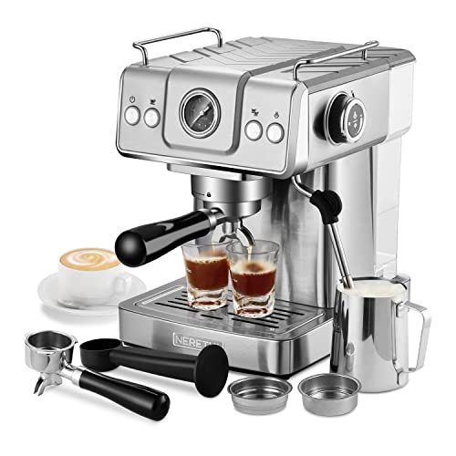 Mixpresso Professional Espresso Machine for Home 15 Bar with Milk Frother  Steam Wand, Espresso Maker with Double-Cup Splitter, 1450w Fast Heating