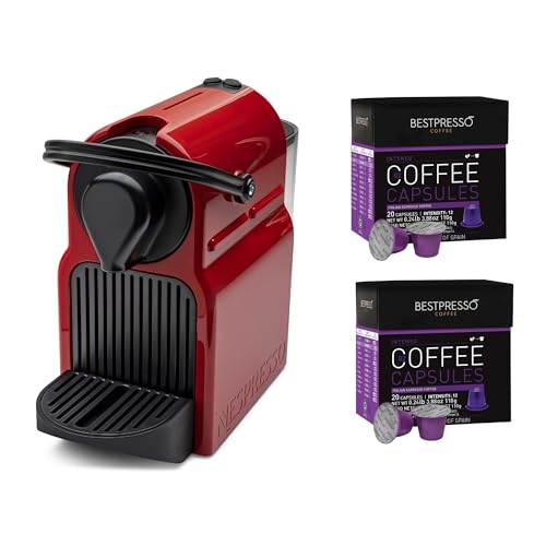 Nespresso Inissia Espresso Machine (24 oz., Red) with Coffee Capsules  (14-Pack)